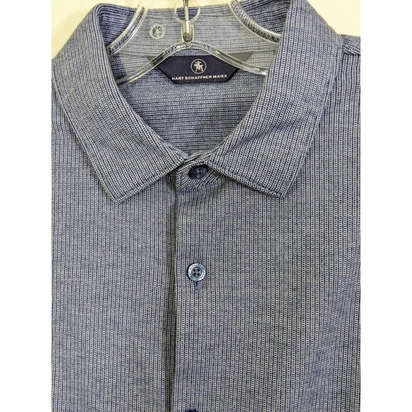 Hart Schaffner Marx Mens Size Large Button Up Shirt Blue Micro Striped Cotton - Picture 3 of 6